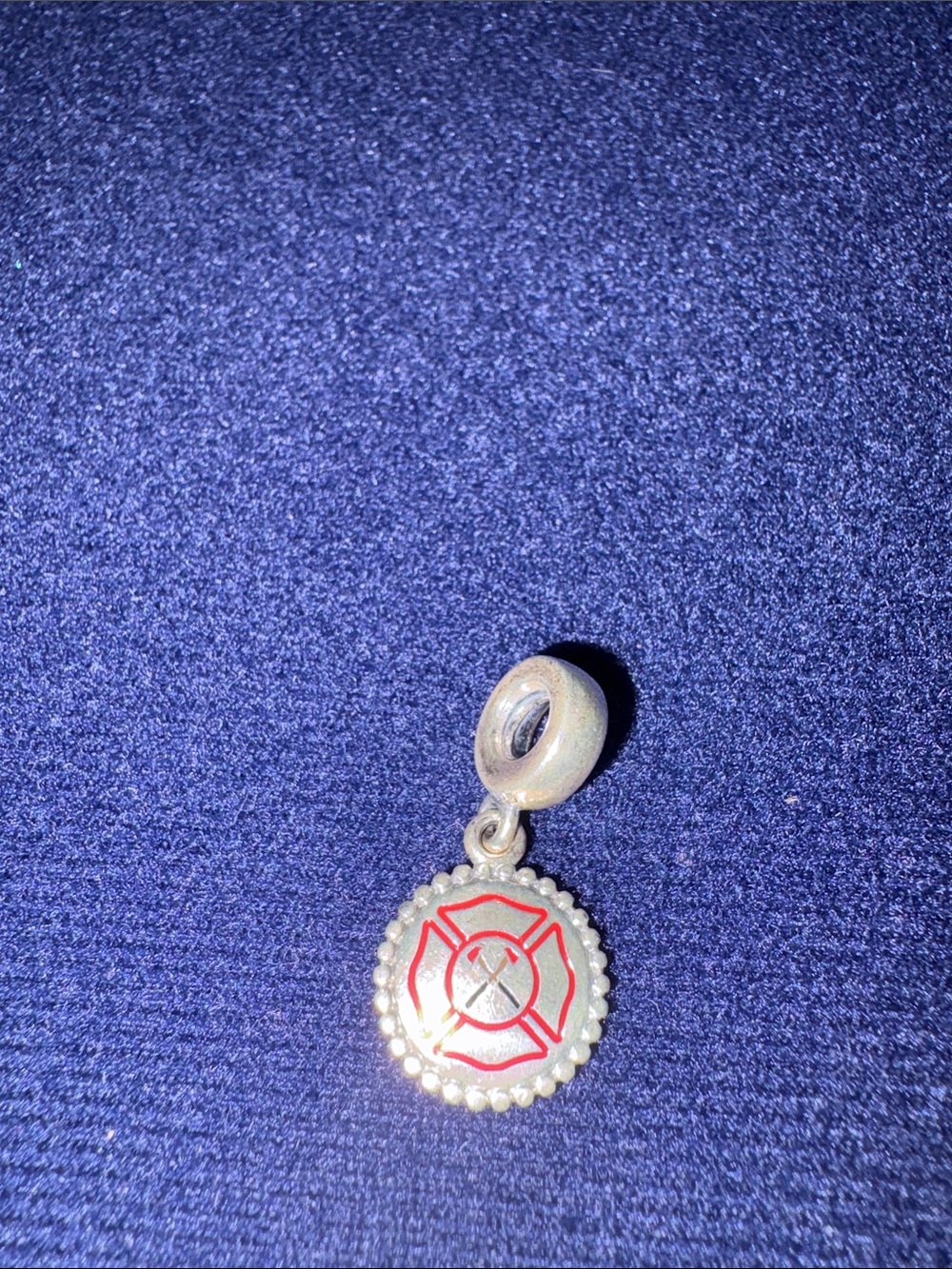 Pandora Silver Charm with Red Firefighter Maltese Cross